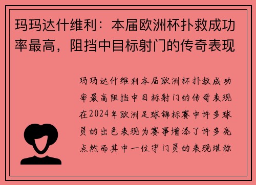 玛玛达什维利：本届欧洲杯扑救成功率最高，阻挡中目标射门的传奇表现